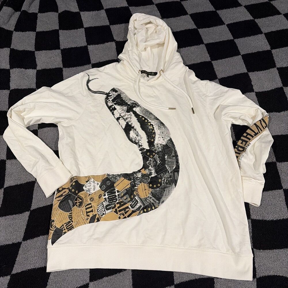 Harry Potter Slytherin White Graphic Hoodie With Studded Snake Print Details XL